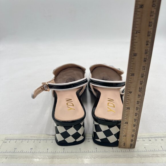 YDN Black And White Checkered Square Toe Block Low Heels Slingback Formal Loafer - Picture 5 of 8